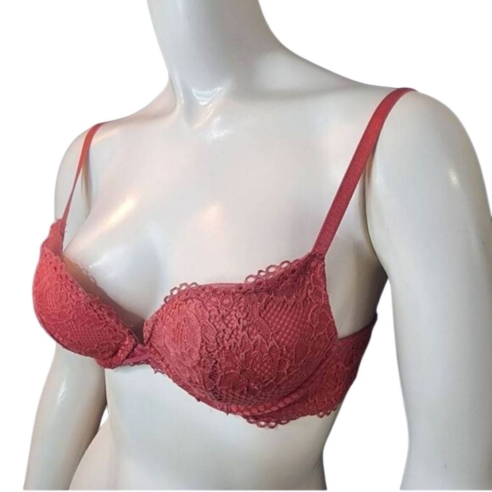 Ambrielle Lace Plunge Push-Up Red Bra (34A)